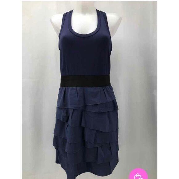 NWT BCBGMAXAZRIA Navy Blue Ruffle Tiered Dress Size L MSRP $218 - Picture 1 of 6